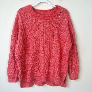 Anthropologie Pilcro Jasmine Oversized Cable Knot Sweater Pullover Orange Pink